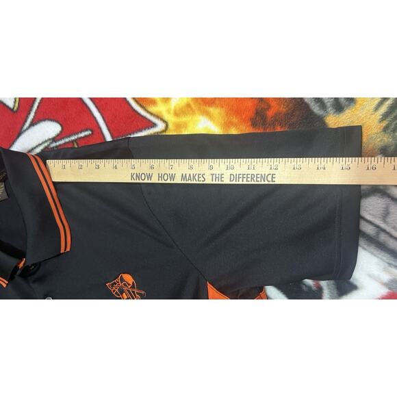 Harriton Men's Golf Polo Size Lg Black/Orange Logo Sharp Looking - Picture 9 of 9